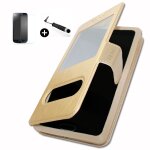 Lg nexus 4 google super pack premuim etui fentres housse coque folio or gold pu + mini stylet screen ...