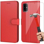 Lot 2 verres trempes + coque pour samsung a51 (6. 5'') rouge effet cuir anti - choc protection 360 degre ...