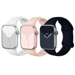 Lot de 3 bracelet silicone blanc / bleu nuit / rose sable souple pour apple watch serie 9 8 7 6 5 4 3 ...