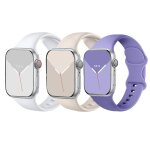Lot de 3 bracelet silicone blanc / lilas / starlight souple pour apple watch serie 9 8 7 6 5 4 3 2 1 ...
