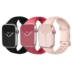 Lot de 3 bracelet silicone noir / rose sable / bourgogne souple pour apple watch serie 9 8 7 6 5 4 3 ...