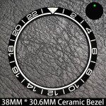 Lunette lumineuse bleue en c�ramique / aluminium inclin�e de 38mmx30. 6mm, gmt et insert de montre de ...