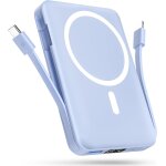 Magnetic external battery 10000 mah, power bank with 2 fast charger cables pd 20w, portable wireless ...