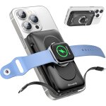 Magnetic powerbank with 2 cables, 5 in 1 portable charger for apple watch and iphone, 10000mah wireless ...