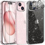 Mevronisshop - 5 en 1 coque compatible avec iphone 15 paillettes avec 2 tempered glass et 2 protections ...