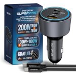 Mevronisshop - charger allume cigare usb c 200w triple � cadeau cable usb c charge rapide � charger voiture ...