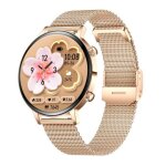 Montre connect�e femme ecran amoled 1, 32 pouce suivi cardiaque ip68 gold case pink gold steel strap ...