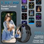 Montre connect�e femme homme avec appel bluetooth, 1. 95 hd ecran incurv� smartwatch podometre / sommeil ...