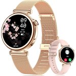 Montre connect�e femme ronde: or rose sport smartwatch fitness femme etanche podometre - appel bluetooth ...
