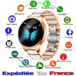 Montre connecte smartwatch pour femme or & cramique blanche - alerte appel / message - multi - sport ...