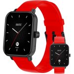 Montre connecte square noire avec bracelet en silicone rouge, homme femme, suivi activit et sommeil[mon92621 ...