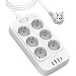 Multiprise 3m, bloc multiprise 6 prises avec 4 ports usb chargeur (3 usb a + 1 usb c) prise multi parasurtense ...