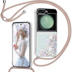Nsiecd - coque pour samsung galaxy z flip 6 avec cordon, paillette liquide etui pour t�l�phone avec lani�re, ...