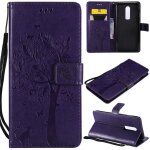 Oneplus 6 coque, saturcase arbre � chat pu cuir magn�tique flip portefeuille support porte - carte protecteur ...