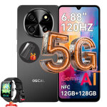 Oscal tiger 8 t�l�phone portable d�bloqu� 5g 6, 88 pouces 12go + 128go / sd 2to 5000mah android 15 nfc ...
