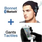 Pack bonnet bluetooth et gants tactiles noirs pour t�l�phone mobile