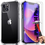 Pack coque iphone 14 plus et 2 verres trempes, pack protection 4 coins renforces silicone Pack coque iphone 14 plus et 2 verres trempes, pack protection 4 coins renforces silicone