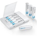 Piles rechargeables aa lithium lot de 8 avec chargeur, 2500 mwh haute capacit� 1, 5 v tension constante ...