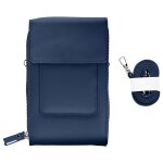 Pochette bandoulire smartphone en simili cuir sangle 130cm bleu nuit
