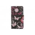 Pochette pour samsung galaxy ace 4 noire papillons roses + film protection ecran