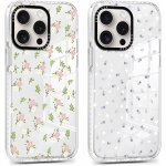 Polki - 2 pices coque pour iphone 16 pro 6, 3 , transparente etui avec aesthetic motif fleur dessin, ...
