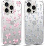 Polki - 2 pices coque pour iphone 16 pro, aesthetic motif n?ud mignon etui pour filles femmes, transparente ...