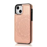 Portefeuille avec porte - cartes etui pour iphone 14 plus boutons doubles flip antichoc mandala en relief ...