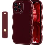 Ppdaz - coque pour iphone 13 pro mignonne simple et ondule bordeaux avec dragonne ajustable poigne ...