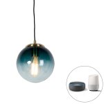 Qazqa art deco lampe suspendue intelligente en laiton avec verre bleu ocan 20 cm avec wifi st64 - pallon ...