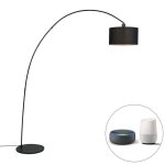 Qazqa moderne lampe a arc moderne et intelligente noire avec a60 wifi - vinossa acier / tissu noir oblongue ...