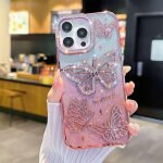 Qxer - compatible avec coque iphone 13 pro a paillettes diamant glitter 3d motif de papillon housse galvanis ...