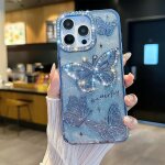 Qxer - compatible avec coque iphone 15 pro a paillettes diamant glitter 3d motif de papillon housse galvanis ...