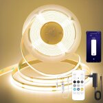 Ruban led cob 5m, blanc chaud 3000k, 24v bandeau led, avec adaptateur, smart app et t�l�commande, 320led ...