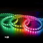 Ruban led rgb 220v smd 60 led / m 10w / m largeur 16mm coupe 100cm ip65 contr�le wifi 2 m