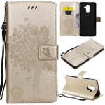 Samsung galaxy a6 plus (2018) coque, saturcase arbre � chat pu cuir magn�tique flip portefeuille support ...