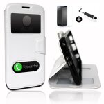 Samsung galaxy ace 3 (s7275) super pack premuim etui fentres housse coque folio blanc pu + mini stylet ...