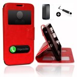 Samsung galaxy ace 3 (s7275). super pack premuim etui fentres housse coque folio rouge pu + mini stylet ...