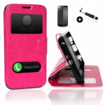 Samsung galaxy ace 4 (g357) super pack premuim etui fentres housse coque folio rose pu + mini stylet ...