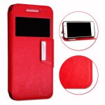Samsung galaxy ace 4 housse etui coque rouge folio ddie faon cuir avec surpiqres et clapet magntique ...
