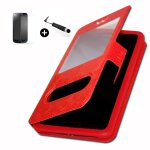 Samsung galaxy ace 4 super pack premuim etui fentres housse coque folio rouge pu + mini stylet screen ...