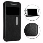 Samsung galaxy j1 ace housse etui coque noir folio ddie faon cuir avec surpiqres et clapet magntique ...