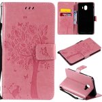 Samsung galaxy j4 2018 coque, saturcase arbre a chat pu cuir magn�tique flip portefeuille support porte ...