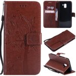 Samsung galaxy j6 2018 coque, saturcase arbre � chat pu cuir magn�tique flip portefeuille support porte ...