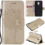 Samsung galaxy j6 2018 coque, saturcase arbre � chat pu cuir magn�tique flip portefeuille support porte ...