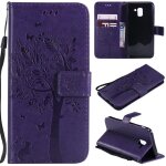 Samsung galaxy j6 2018 coque, saturcase arbre � chat pu cuir magn�tique flip portefeuille support porte ...