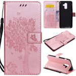 Samsung galaxy j8 2018 coque, saturcase arbre � chat pu cuir magn�tique flip portefeuille support porte ...