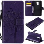 Samsung galaxy j8 2018 coque, saturcase arbre � chat pu cuir magn�tique flip portefeuille support porte ...