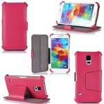 Samsung galaxy s5 rose - housse coque de protection rose slim cuir v�ritable avec stand - etui etuit ...