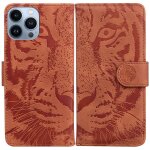 Saturcase coque pour apple iphone 14 pro max, embossage de tigre pu cuir magn�tique flip portefeuille ...