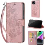 Saturcase coque pour apple iphone 15, papillons pu cuir magn�tique flip portefeuille support porte - ...